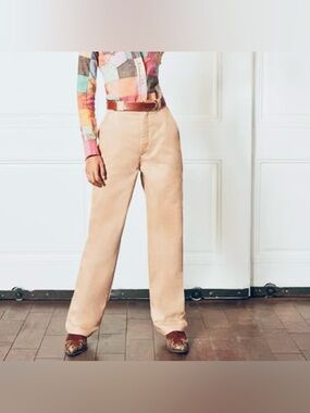 Boyish distressed Wide Leg Trousers chino Neutral Pants minimalist high waisted